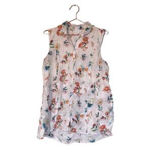JJill love linen floral print button down sleeveless top. Women’s large petite